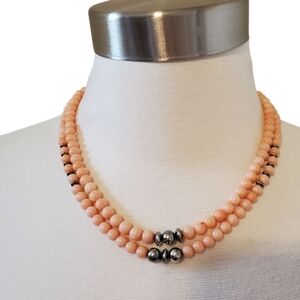Mine Finds by Jay King Peach Coral and Sterling Two Strand Necklace
